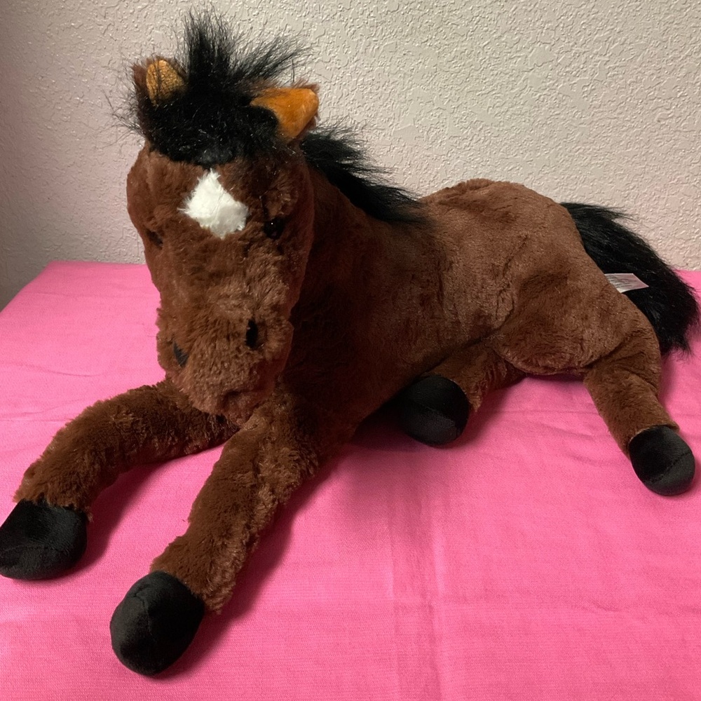 Restored Brown Plush Horse with Star Lying Down Stuffed Animals Plush Toys Gifts
